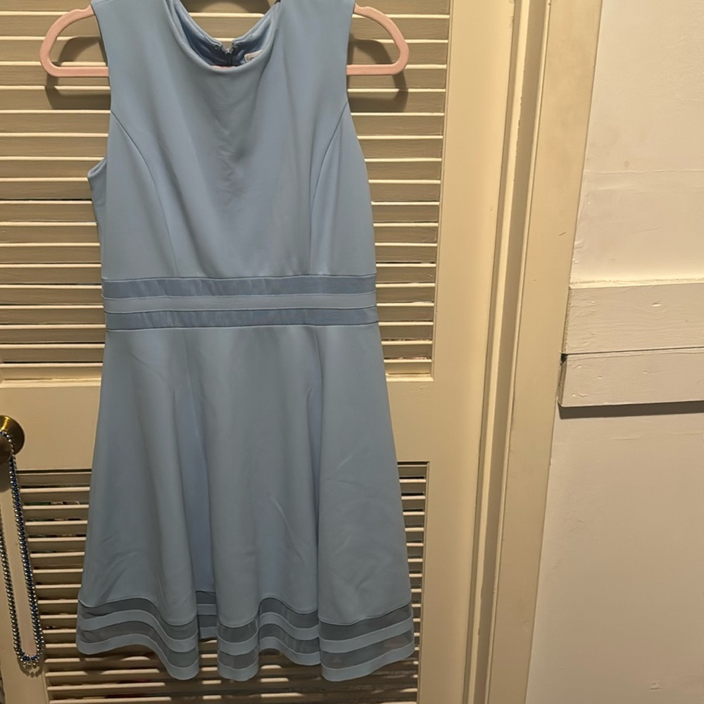 Calvin Klein size 8 baby blue dress, fitted at waist, spring dress,